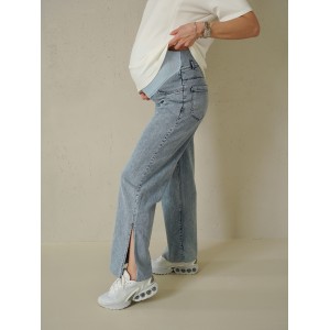 Голубые прямые джинсы для беременных с разрезами Simple&Basic, 38–44