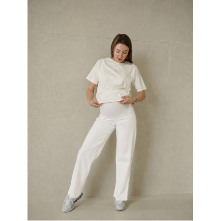 Білі прямі джинси для вагітних із розрізами Simple&Basic, 36–44