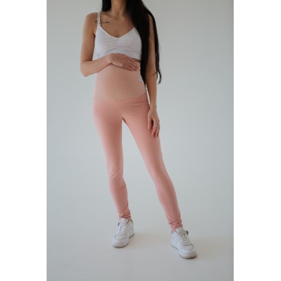 Лосины с животом в рубчик для беременных Пудровые