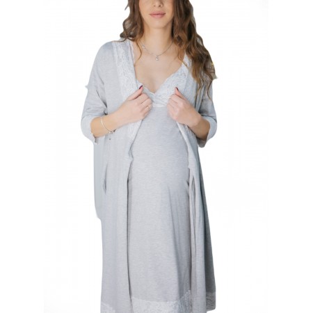 Комплект нічна сорочка + халат для вагітних і годуючих Мадлен Сірий