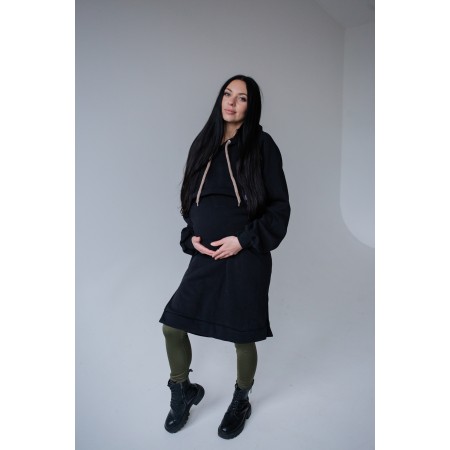 Костюм: лосины и утепленное платье-худи с роспоркой для беременных и кормящих мам с секретом для кормления 