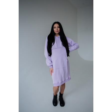 Утеплене плаття для вагітних з капішоном та секретом для годування Лавандовий