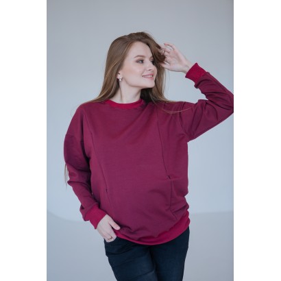 Утепленный свитшот свободного кроя для беременных с секретом для кормления Бордовый