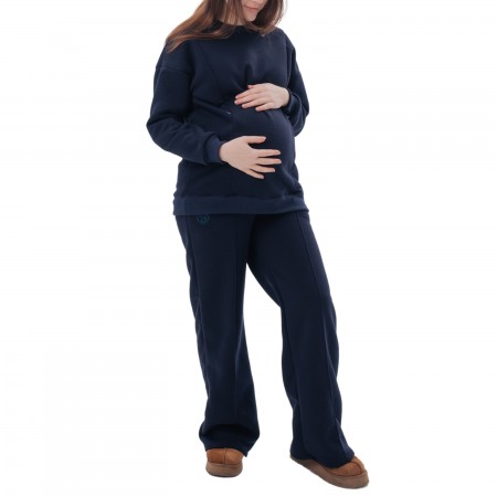 Теплий костюм ( штани палацо і світшот ) для вагітних з секретом для годування HN Синій